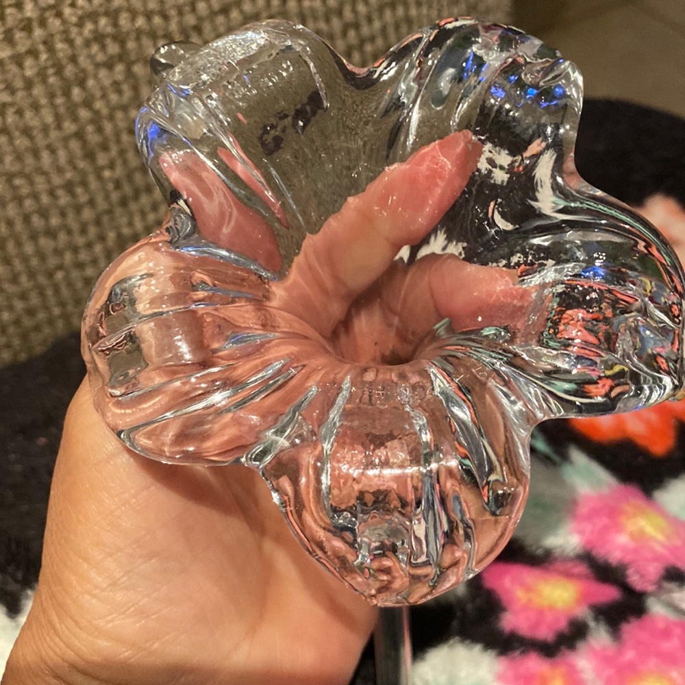 Glass Stem Flower Crystal Clear Lily Hand Blown